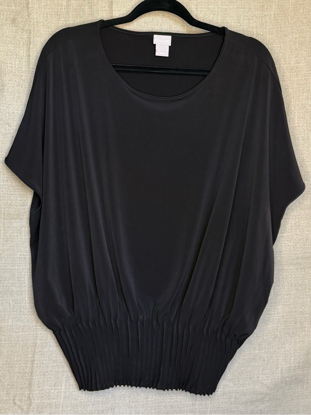 Chico’s Black Smocked Hem Dolman Sleeve Top